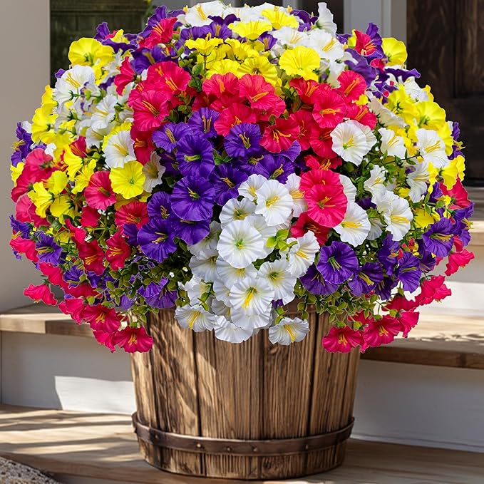 AXYLEX Artificial Flowers Outdoor Shrubs - 16 Bundles Fake Plants UV Resistant No Fade Faux Plastic Greenery Home Garden Porch Patio Decoration (1, Multi16-2)