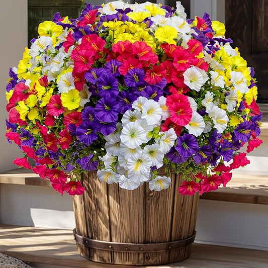AXYLEX Artificial Flowers Outdoor Shrubs - 16 Bundles Fake Plants UV Resistant No Fade Faux Plastic Greenery Home Garden Porch Patio Decoration (1, Multi16-2)
