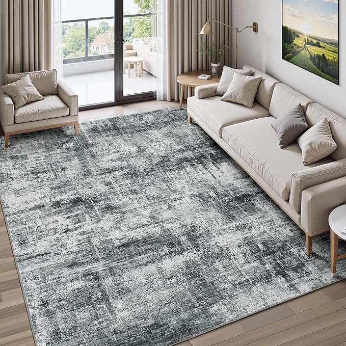 Lofus 5x7 Area Rug for Living Room, Grey Abstract Rugs with Non-Slip Backing, Neutral Modern Washable Carpet for Bedroom Dining Room Home Office Nursery Indoor