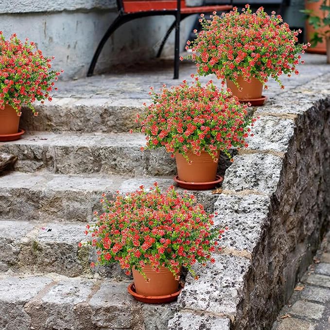 NETAP Outdoor Artificial Flowers UV Resistant, 20 Bundles Fake Realistic Floral Greenery Plants for Outside Porch, Window Boxes, Garden, Yard, Inside Home Table Decor, Red