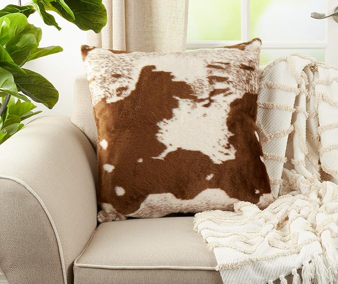 SARO LIFESTYLE Cowhide Design Faux Fur Pillow - Poly Filled