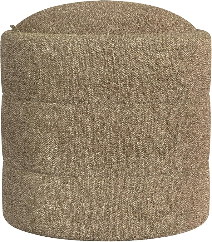 HomePop Storage Round Ottoman with Removable Lid |Homepop Home Décor|Upholstered Round Foot Rest Ottoman - Brown Boucle