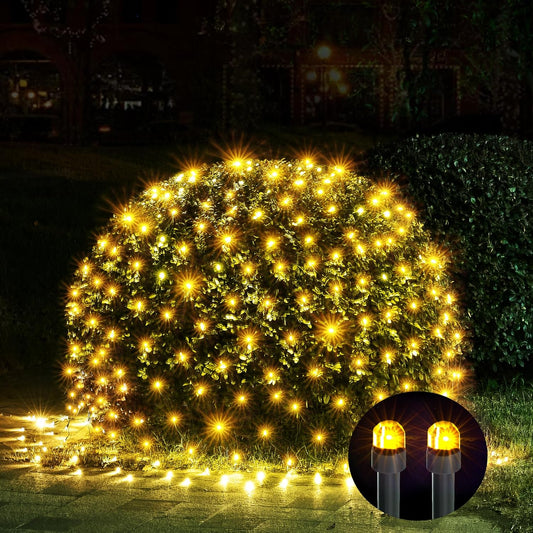 WBao Outdoor Christmas Lights 200LED F8 Big Bulbs, 8.4ft x 5.2ft Christmas Net Lights with 8 Modes, Timer, End to End Connectable, Waterproof for Lawn, Bushes Outdoor Christmas Decorations, Warm White