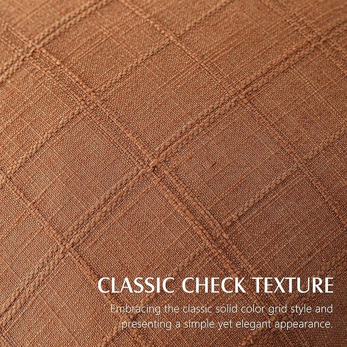 Foindtower Set of 2 Decorative Linen Check Throw Pillow Covers Neutral Farmhouse Vintage Cushion Covers Modern Boho Home Decor for Sofa Chair Couch Bedroom Living Room,16×16 Inch,Orange