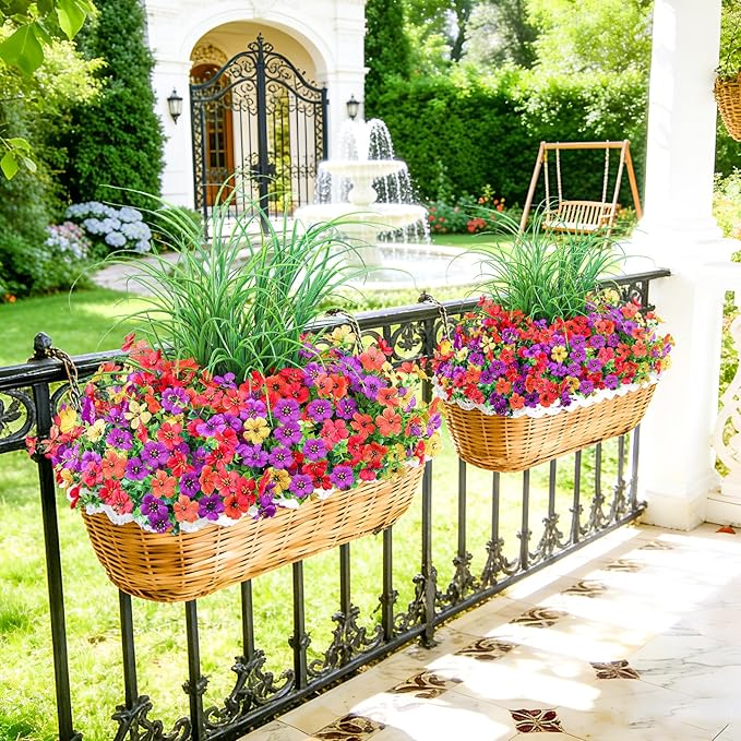 Artificial Flowers for Outdoors 14 Bundles UV Resistant Fake Flowers Daisy with Greenery Plants Faux Outdoor Flowers for Spring Summer Decoration Outdoor Faux Plants Home Window Porch Patio Yard