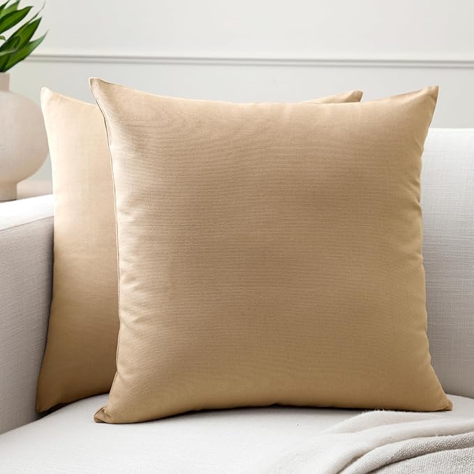 Encasa XO Throw Pillow Covers 20x20 in Set of 2 Light Beige | No Inserts | Cotton Pillow Covers for Living Room, Bed, Sofa, Couch | Decorative Cushion Covers with Improved Zipper
