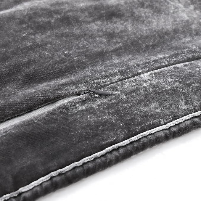 HiEnd Accent Stella Faux Silk Velvet Double Box Stitch 3 Piece Quilt Set, Full Queen Size, Slate Solid Color, Classic Chic Modern Rustic Elegant Bedding Set, Lightweight Bed Set