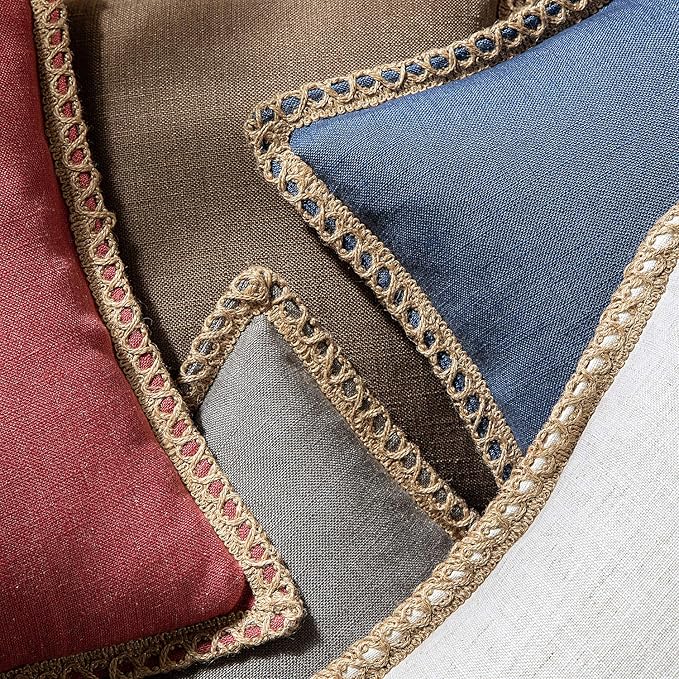 Phantoscope Pack of 2 Farmhouse Decorative Solid Throw Decorative Pillow Cover Burlap Linen Trimmed Tailored Edges Grey 24 x 24 inches, 60 x 60 cm