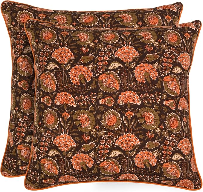 Ridhi Block Print Burgundy Pillow Cover 16" x 16" (Pack of 2) Decorative Couch Pillows for Living Room, Chic Boho Cute Outdoor Pillows Covers Gifts for Spring, Easter and Valentine
