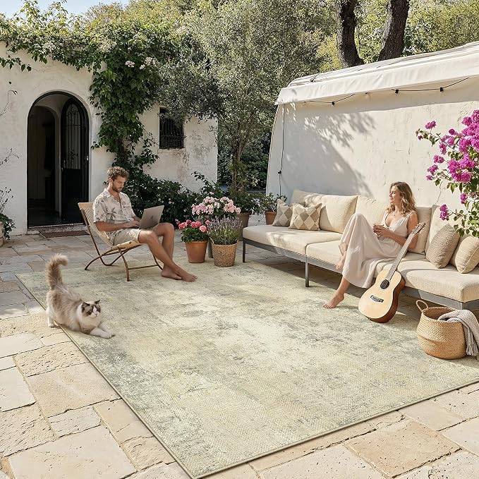 6x9 Easy Jute Area Rug Beige Grey Abstract Washable Non Slip Indoor Outdoor Rug Neutral Modern Carpet for Living Room Bedroom Dining Room Backyard Courtyard