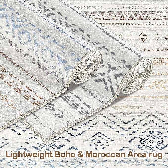 Tortania Area Rug Living Room Rugs- 8x11 Washable Large Soft Neutral Boho Moroccan Bohemian Farmhouse Rug Indoor Floor Carpet for Bedroom Under Dining Table Home Office Decor - Multicolor