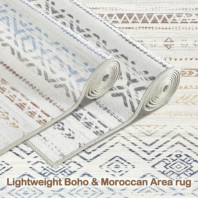 Tortania Area Rug Living Room Rugs- 8x12 Washable Large Soft Neutral Boho Moroccan Bohemian Farmhouse Rug Indoor Floor Carpet for Bedroom Under Dining Table Home Office Decor - Multicolor