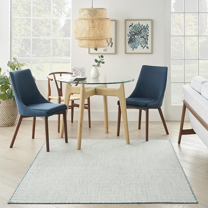 Nourison Home Courtyard Ivory Aqua 6' x 9' Area Rug - Easy Clean, Non Shedding, Bed Room, Living Room, Dining Room, Kitchen (6' x 9')