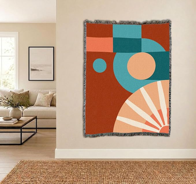 Pure Country Weavers Mod Shapes Orange Blanket - Mid Century Modern - Gift Tapestry Throw Woven from Cotton - Made in The USA (72x54)