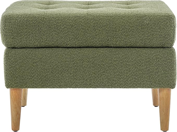 Christopher Knight Home Dalla Boucle Upholstered Ottoman Coffee Table, Small Living Room Sofa Footrest, Wooden Rectangular Ottoman Footstool, Guest Extra Seat, Olive Green