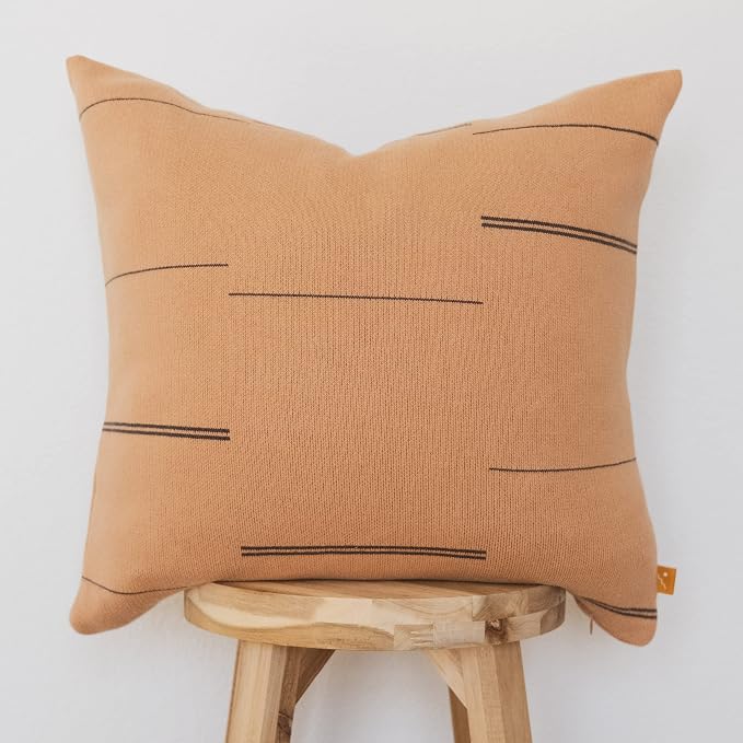 100% Cotton Knitted Soft Modern Geometric Dash Lines Throw Pillow Cover (Thin Line Baked Clay, 18" x 18")