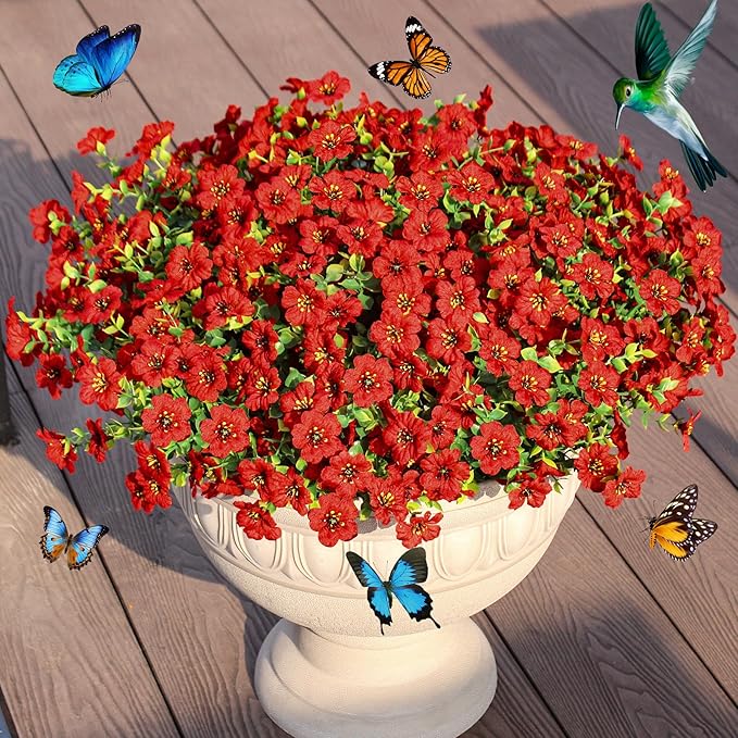 Artificial Flowers for Outdoor Decor, 16 Pack UV-Resistant Fake Red Silk Daisy Flowers, Perfect for Spring & Summer Decorating – Front Porch, Patio, Window Boxes, and Potted Plants