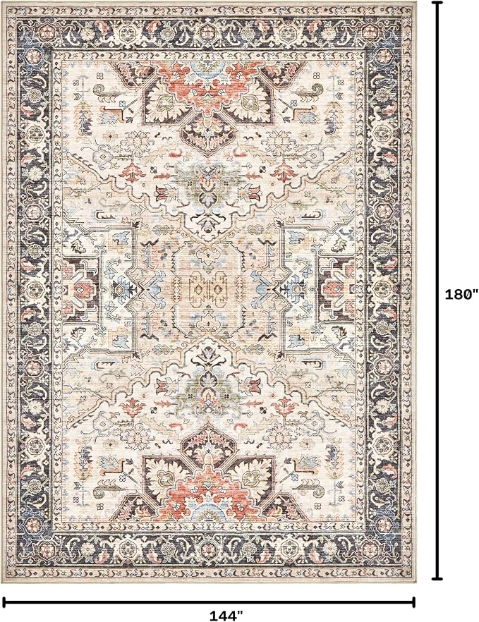 12x15 Area Rugs for Living Room - Large Carpet Ultra Thin Soft Washable Oriental Vintage Floral Distressed Big Indoor Carpets for Bedroom Nursery Dorm Home Decor Aesthetic - Multi Color