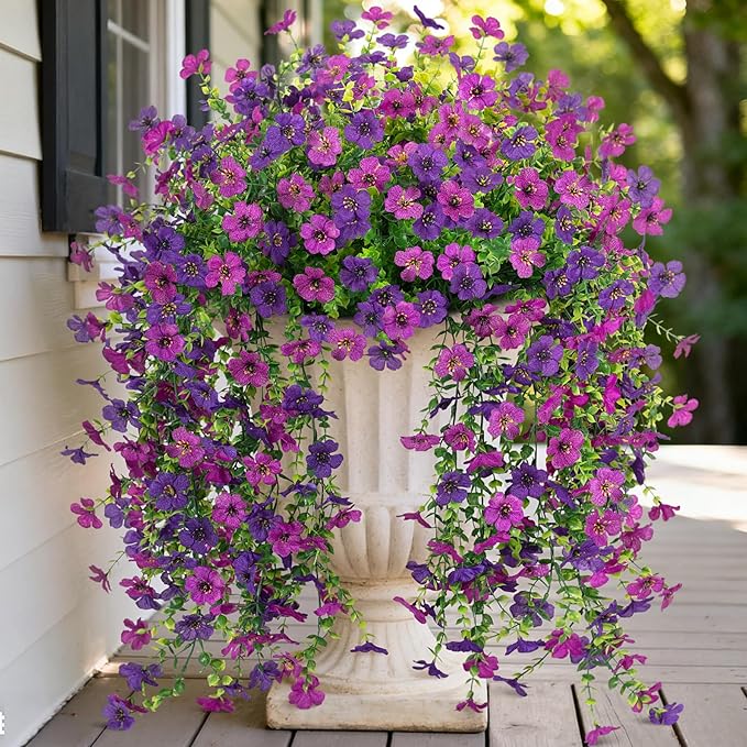 Fake Artificial Hanging Flowers for Outdoors Decoration, 2 PCS Faux UV Resistant Artificial Outdoor Flowers, Fake Plants Look Real Daisy No Fade Spring Decor for Porch Home Patio Balcony and Yard