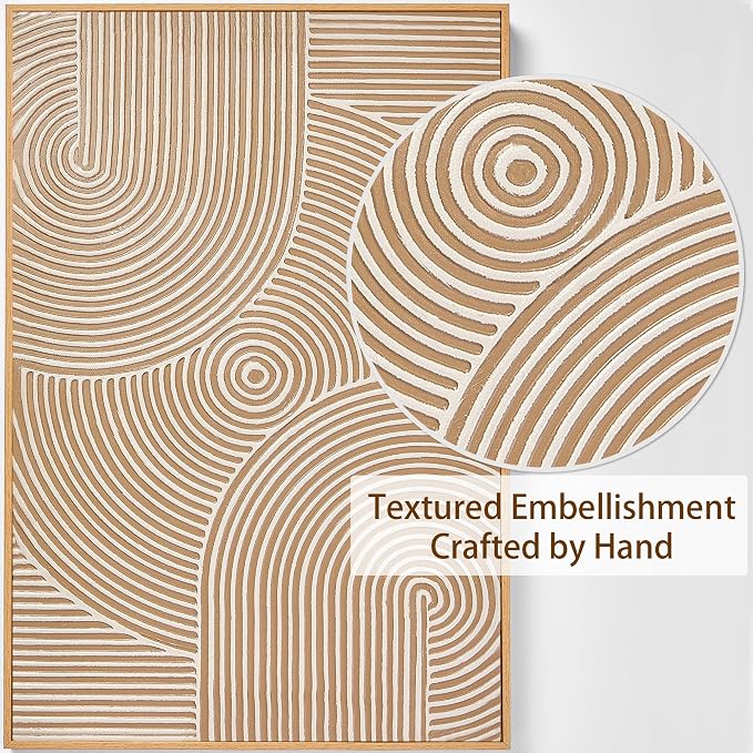 Zessonic Large Textured 3D Wall Art Neutral Set of 3-24"x36" Hand-Painted Abstract Canvas Framed Paintings Brown for Living Room, Bedroom - Modern Minimalist Neutral Boho Decor