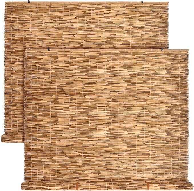 DoubleFill 2 Pcs Bamboo Shades Outdoor Reed Roll Up Blinds 72" W x 72" H Blackout Sunshade Cordless Bamboo Blinds for Home Porch, Patio & Windows Decor Shutters Sunlight Privacy Screen(Carbon Brown)