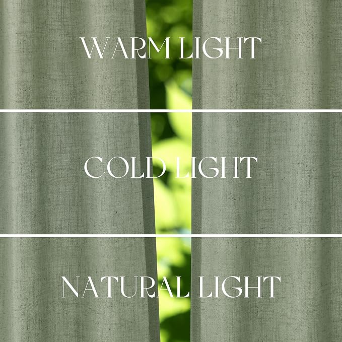 Jowels Light Sage Green Linen Curtains 90 Inch 2 Panels for Living Room | Light Filtering Semi Sheer Curtain, Back Tab Pocket Pleated Look, Boho Farmhouse Textured Privacy Drapes for Bedroom Window
