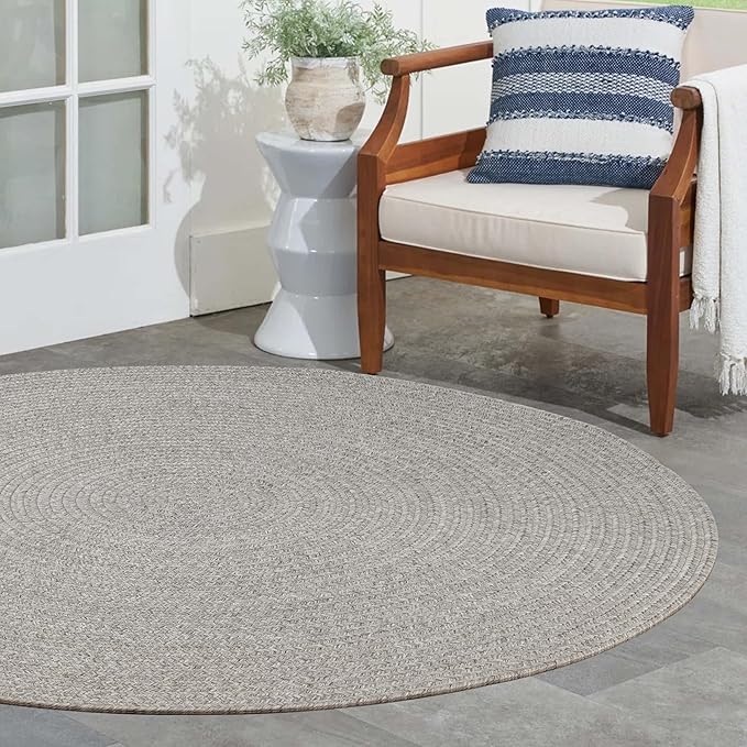 Superior Indoor/Outdoor Area Rug, Reversible Braided Floor Decor for Living Room, Kitchen, Patio, Front Porch, Modern Boho Farmhouse Rugs, Hardwood, Bedroom Accessories, 4' Round, Canvas
