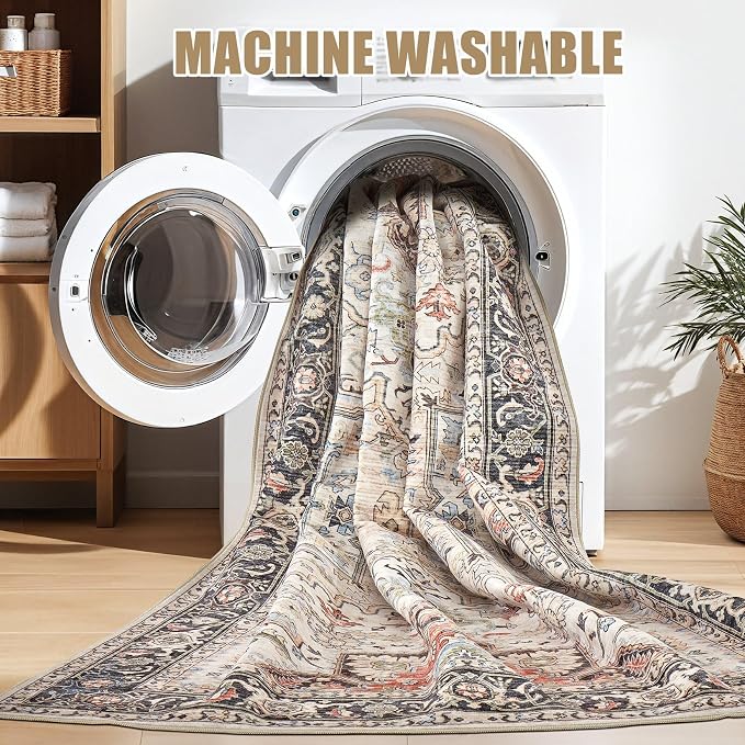 11x14 Area Rugs for Living Room - Large Carpet Ultra Thin Soft Washable Oriental Vintage Floral Distressed Big Indoor Carpets for Bedroom Nursery Dorm Home Decor Aesthetic - Multi Color