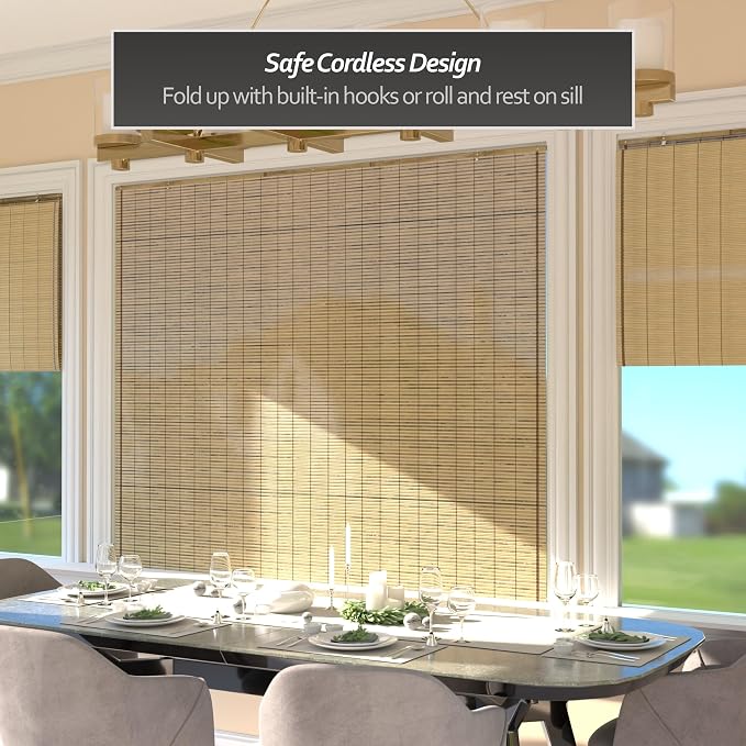 Red Lantern Burnt Bamboo Cordless Window Shade - Tortoise, 72" Wide