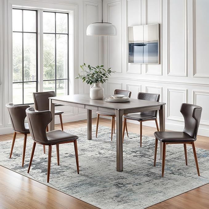 Soalmost Abstract Rug 5x7 Machine Washable Area Indoor Grey Low Pile Non-Slip Foldable Thin Accent Rugs for Bedroom Living Room Dining Room