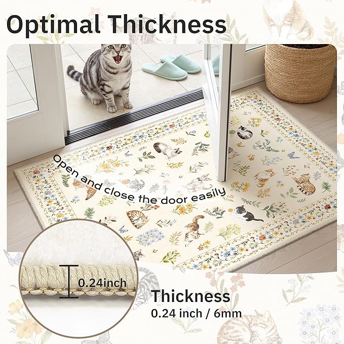Soalmost Cat 5x7 Area Rugs for Living Room, Machine Washable Animal Floral Vintage Rug Non-Slip Low Pile Soft Throw Rugs for Kitchen Dining Room Bedroom Nursery Playroom (5 x 7,Beige)