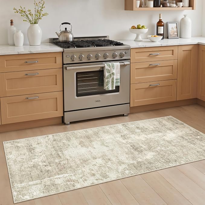 Soalmost Runner Rug 2x5 Washable Non-Slip Kitchen Runner Rugs for Bathroom Laundry Room Beige Gray Vintage Floor Carpet Runners for Hallway Entryway