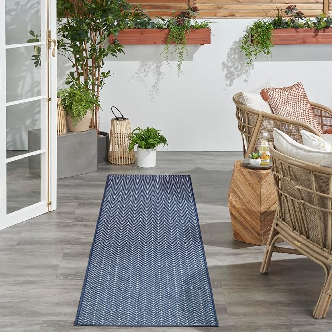 Nourison Home Horizon Indoor/Outdoor Navy 2' x 6' Area Rug - Easy Clean, Non Shedding, Bed Room, Living Room, Dining Room, Kitchen (6' Runner)