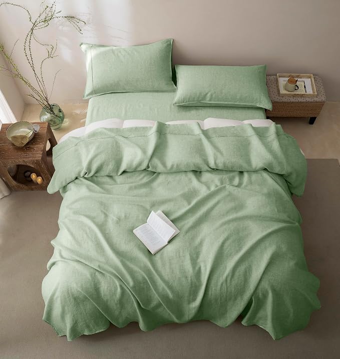 Talasily 100% French Linen Pillow Case Standard Size Set of 2,Oeko-TEX Certified Stone Washed Flax Pillow Shams with Envelope Closure - Breathable & Cooling for Hot Sleepers（Sage Green,20''x26''）
