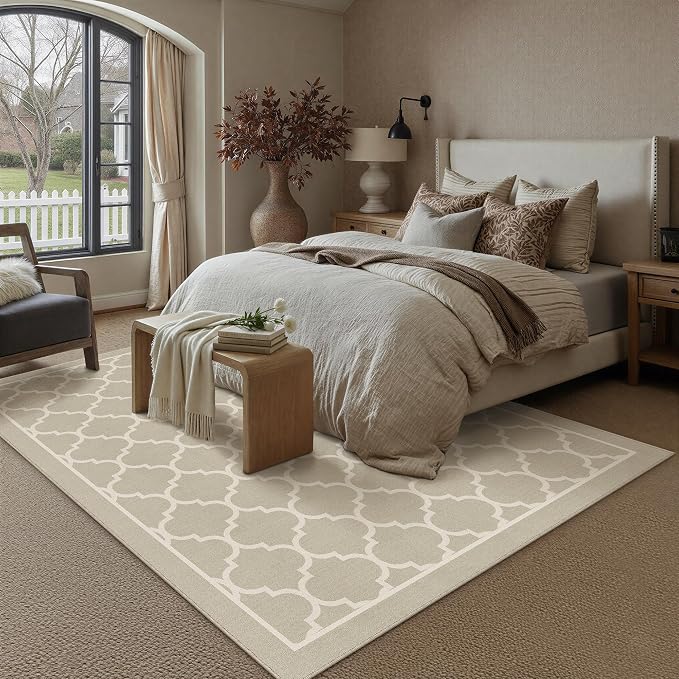 PureCozy Beige 8x10 Area Rug for Living Room Machine Washable Large Rug | Non-slip Soft Low Pile Bedroom Dining Room Patio Rug