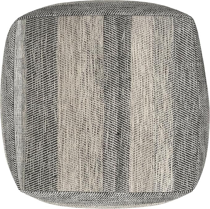 SIMPLIHOME Clay Square Pouf - 18 inch Wide Upholstered Cotton Ottoman in Grey/Natural, Boho Footstool, Decorative Cube Pouf or Extra Seating for Living Room, Bedroom, or Kids Room, Assembled