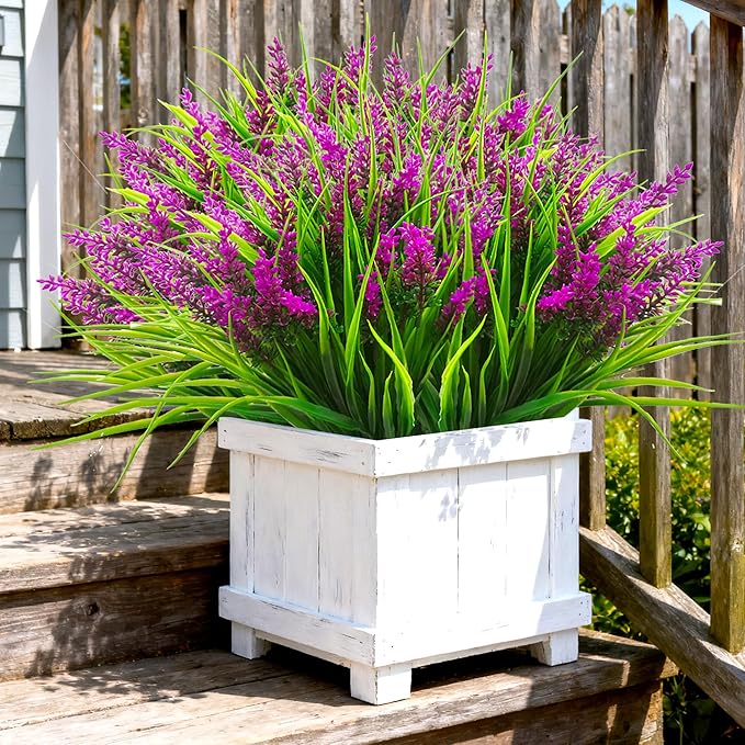 TSTWETO Artificial Plants Outdoor, 20 Pcs Fake Flowers UV Resistant Outdoor Fake Plants, Lavender Artificial Flowers Plastic Fake Faux Flowers Shrubs for Home Porch Garden Yard Window Box