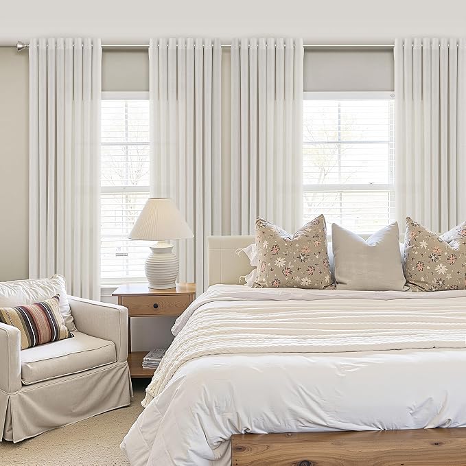 Nanspring Neutral Linen Curtains 102 Inches Long Extra Long for Living Room Grommet Sunlight Filtering Minimalist Room Curtain Privacy Aesthetic Modern Elegant Boho 2 Panel Sheer Window Drapes 52x102