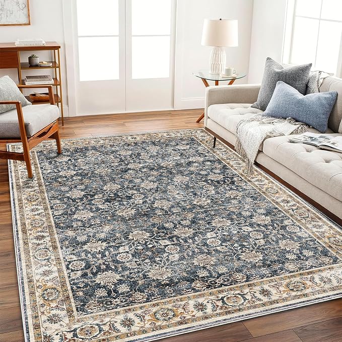 CHAMPLANT Washable Area Rug 9'x12' Retro Boho Design Non-Shedding Easy Care Ideal for High Traffic Areas in Living Room Bedroom Office Coffee Table Kitchen Large Carpet