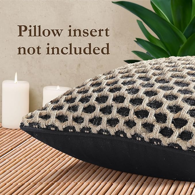 Boho Living Jada Premium Woven Design, Decorative Throw, Living Room Décor, (1) 12" x 20" Pillow Cover, Black