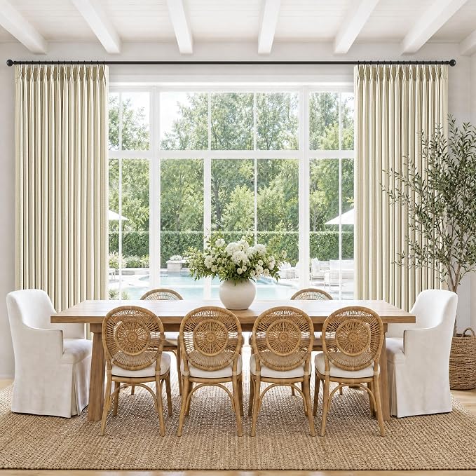 Cream Pleated Linen Curtains 84 Inches Long for Living Room Boho Warm Beige Linen Textured Semi Sheer Privacy Bedroom Pinch Pleat Curtains Memory Training Light Filtering Drapes 2 Panels 40Wx84L