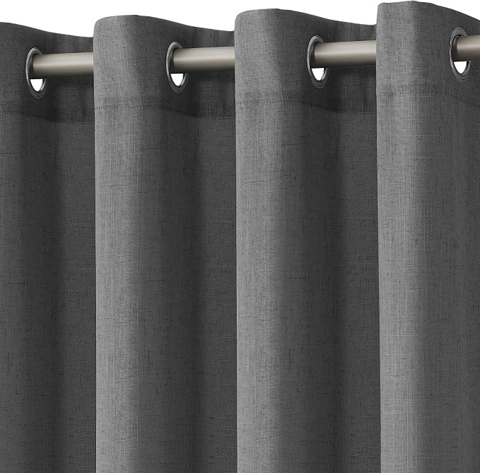 Blazer Grey Linen Curtains 96 Inches Length for Living Room Grommet Top Sunlight Filtering Minimalist Room Sheer Curtain Privacy Aesthetic Modern Elegant Boho 2 Panel Window Drapes for Bedroom 52x96