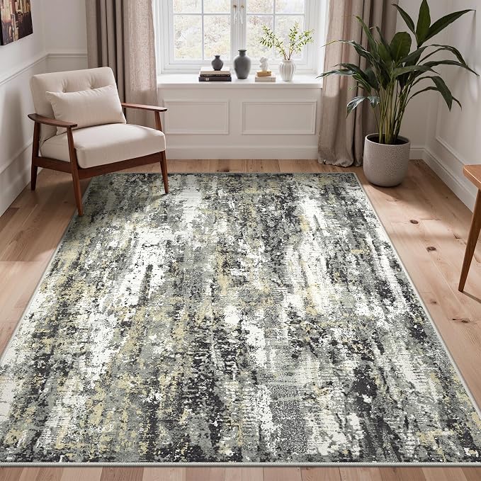 BEIMO Area Rugs 5x7 for Living Room Bedroom, Modern Abstract Machine Washable Rug, Large Soft Low Pile Floor Carpet with Non Slip Backing for Dining Room, Black/Beige