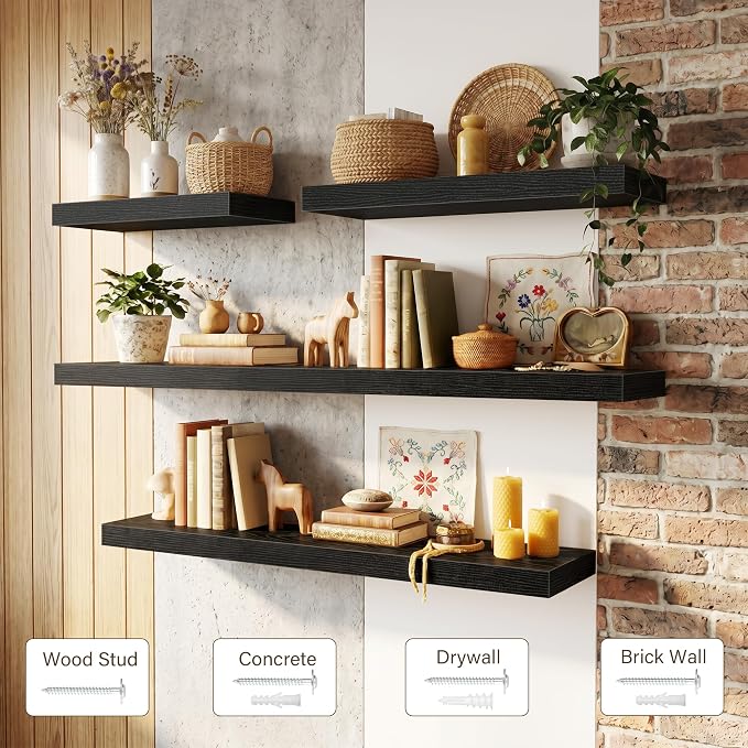 Acovy 10" Extra Deep Floating Shelves for Wall, 72" Long Wood Wall Shelves Set of 2 for Bathroom Bedroom Kitchen Living Room Laundry Room, Modern Floating Shelf for Home Decor