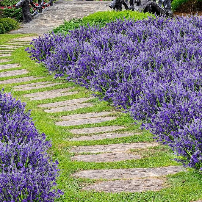 20 Bundles Artificial Lavender Flowers for Outdoors Fake Silk Flowers Faux Plants UV Resistant for Indoor Outside Spring Porch Garden Window Table Box Office Home Decorations, Deep Purple