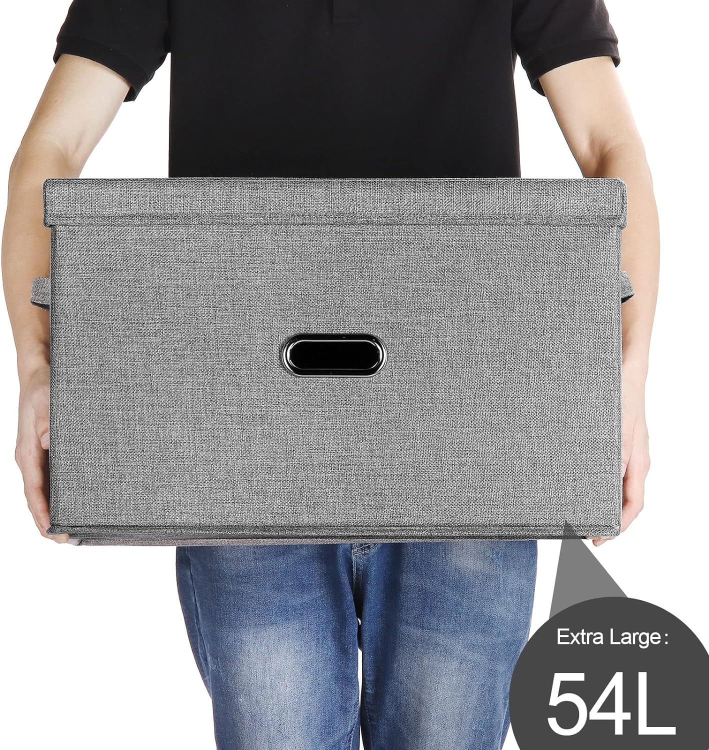 Large Linen Fabric Foldable Storage Bins with Removable Lid and Handles, Washable Storage Box Organizer Containers Baskets Cube with Cover for Bedroom,Office(Cream, Extra Large(2-Pack))