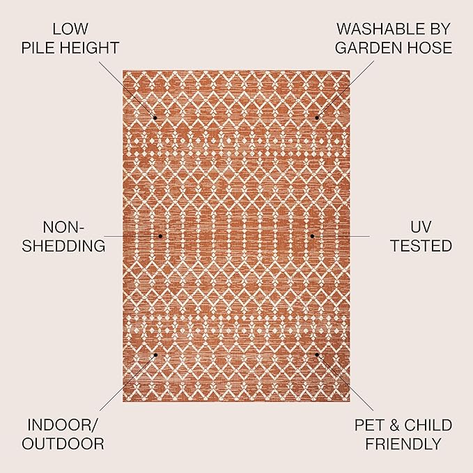 JONATHAN Y Moroccan Geometric Indoor Outdoor Round Area Rug 5 Ft Orange/Cream, Ourika Textured Weave for Backyard, Patio, Porch, Easy-Cleaning, High Traffic, Pet-Friendly, Non-Shedding (SMB108P-5R)