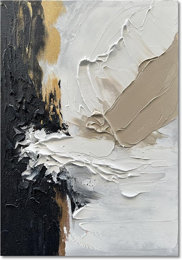 40x28 inch Hand-Painted White and Black Texture Abstract Art Modern Minimalist Home Office Wall Decoration Painting