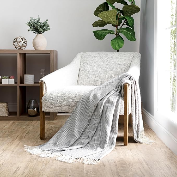 Linen Market Beddings Elevate Your Comfort with Herringbone Throw Blanket - Luxurious Woven Ultra Soft Acrylic - Sized 50" W x 60" L - Fringed Edges - Lightweight Layer for Bed or Sofa (Gray)