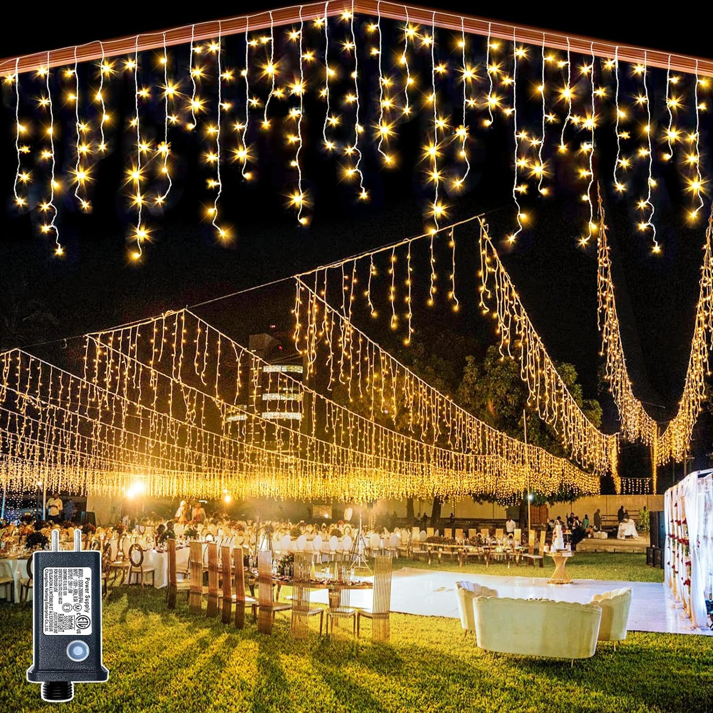 132ft Icicle Lights for Outside - 1280 LED Warm White Twinkle Lights with 240 Drops, 8 Modes Plug in Waterproof Timer Memory. Cannot be Extended. The Plug is in the Middle (66ft+66ft)